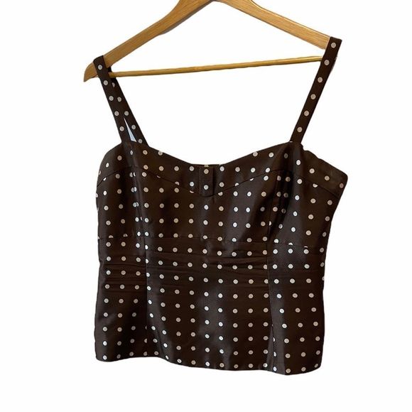 ETCETERA Silk Brown Polka Dot Bustier Tank Top 14 - Picture 1 of 7